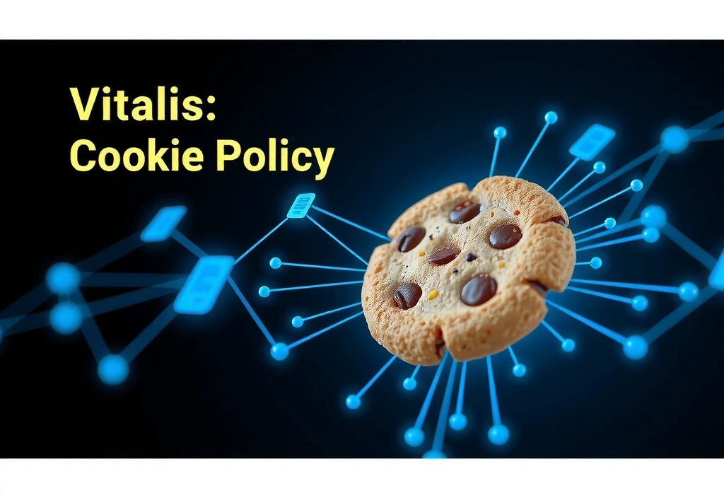 Illustration of a small computer cookie icon with data flowing around it, symbolizing digital information storage