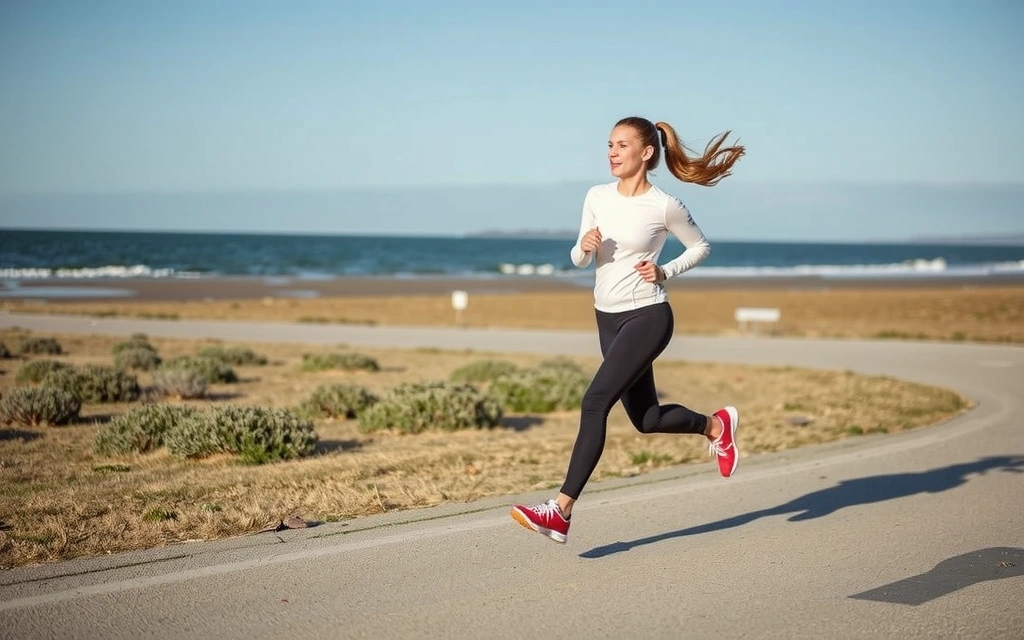 Eine Person in Sportkleidung, die leicht joggt, symbolisiert Gewichtsmanagement und Bewegung.