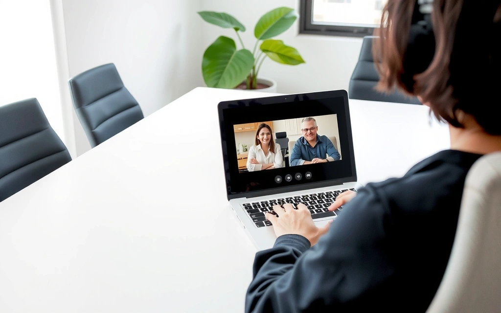 Eine Person, die an einem Laptop an einem Videoanruf teilnimmt, symbolisiert Online-Beratung.